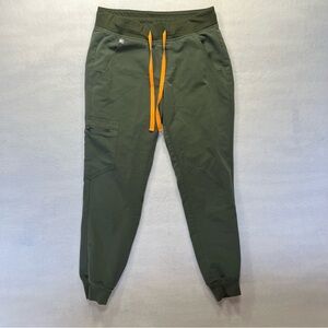 Figs Olive Joggers with Bright Orange Drawstring. Size XS-petite